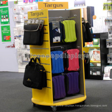 Knock Down Slatwall Wood Retail Showroom Display Furniture Movable Metal Hook Backpack Bag Display Stand